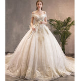 Wedding Dress 2025 New One-Word Princess Dream Court Bride Large Code Super Fairy Star Long Tail W37 HZ0517