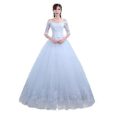 2026 New Wedding Dress Bridal Sleeves In The Middle Of The Korean Version Of Autumn And Winter Lace A Word Shoulder Thin Wedding Dress Woman HZ0517