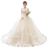 Light Wedding Dress 2026 New Bridal Tailing Dream Shoulder He Law Style Mori Super Fairy Simple Wedding Dress HZ0517