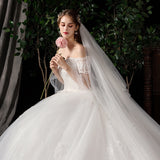 Large-Size Wedding Dress 2026 New Bride's Shoulder Size Lace Luxury Long Tail Shiny W36 HZ0517
