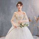Champagne Long 2025 New Big Tail Wedding Dress Shoulder Horn Sleeve Super Fairy Dream Starry Summer HZ0517