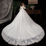 Large-Size Wedding Dress 2026 New Bride's Shoulder Size Lace Luxury Long Tail Shiny W36 HZ0517