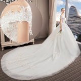 2025 New Sen Series Light Wedding Dress Bride A Word Shoulder Thin Lace Big Drag Tail Princess Dream Trip HZ0517