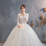 Bride Long Tail 2025 New Long-Sleeved Lace Repair Large Court Transparent Wedding Dress HZ0517