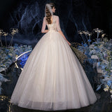 2025 New Senyi One-Word Champagne Starry Sky Main Wedding Dress Bride Dream Thin Simple Sleeve Woman F67 HZ0517