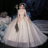 2025 New Senyi One-Word Champagne Starry Sky Main Wedding Dress Bride Dream Thin Simple Sleeve Woman F67 HZ0517