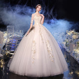 Simple 2026 New Hepburn Dream Champagne Color In The Shoulder Lace White Wedding Dress HZ0517