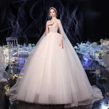 2025 New One-Word Shoulder Wedding Dress Starry Sky Sexy Mori Thin Dream Simple Tailed Wedding Dress HZ0517