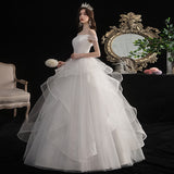The Main Wedding Dress 2026 New Bride's Word And Shoulder Is Thin And Simple, The Little Girl's Small French Light Wedding Dress Yarn HZ0517