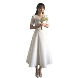2026 New V-Necked Vertiny Simple Body Marriage Small Man Banquet Dress Travel Photo Wedding Dress Female Long HZ0517