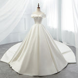 One-Word Shoulder Wedding Dress 2026 Winter New Ponpong Princess Thin Wedding Dress Simple Tug-Taild-Dish-Faced Wedding Dress HZ0517