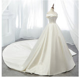 One-Word Shoulder Wedding Dress 2026 Winter New Ponpong Princess Thin Wedding Dress Simple Tug-Taild-Dish-Faced Wedding Dress HZ0517