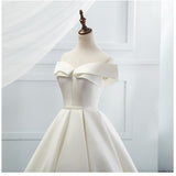 One-Word Shoulder Wedding Dress 2026 Winter New Ponpong Princess Thin Wedding Dress Simple Tug-Taild-Dish-Faced Wedding Dress HZ0517