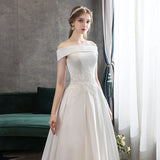 One-Word Shoulder-Sand-Faced Light Wedding Dress 2026 New Bride White Simple To Go Out Yarn Small Trip Wedding Dress HZ0517