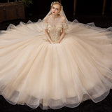 Main Light Wedding Dress 2026 New Bridal Champagne Senong Tailing French-Style Shoulder Super Fairy Thin And Simple HZ0517