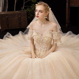 Main Light Wedding Dress 2026 New Bridal Champagne Senong Tailing French-Style Shoulder Super Fairy Thin And Simple HZ0517