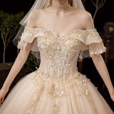 Main Light Wedding Dress 2026 New Bridal Champagne Senong Tailing French-Style Shoulder Super Fairy Thin And Simple HZ0517