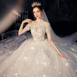 Junmei Dream 2026 Elegant Women's Lace Long Wedding Dress With Sleeve Shawl Temperament Wedding Dress HZ0517