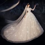Junmei Dream 2026 Elegant Women's Lace Long Wedding Dress With Sleeve Shawl Temperament Wedding Dress HZ0517