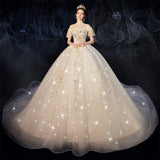 Main Wedding Dress 2026 New Bridal Super Fairy Dream Luxury Princess Shoulder Starry Sky Tug-Tail Thin Wedding Dress Heavy Industry HZ0517