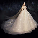 Main Wedding Dress 2026 New Bridal Super Fairy Dream Luxury Princess Shoulder Starry Sky Tug-Tail Thin Wedding Dress Heavy Industry HZ0517