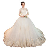 Wedding Dress 2026 New Hepburn Bride Wedding Collar Retro Long Tailed Princess Lined With Long Sleeve Wedding Dress HZ0517