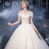 Main Wedding Dress 2025 New One-Word Princess Dream Bridal Dress Wedding Code Luxury Super Fairy Starry White HZ0517