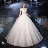 Main Wedding Dress 2025 New One-Word Princess Dream Bridal Dress Wedding Code Luxury Super Fairy Starry White HZ0517