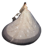 Main Wedding Dress 2026 New Bridal Super Fairy Dream Luxury Princess Shoulder Starry Sky Tug-Tail Thin Wedding Dress Heavy Industry HZ0517
