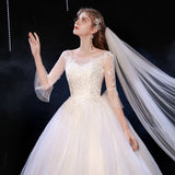 Supply Of Wedding Dress 2025 New Lace Shoulder Bride Sleeve Large Size Studio Wedding Dress Summer F73 HZ0517