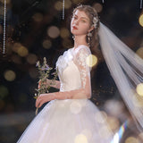 Supply Of Wedding Dress 2025 New Lace Summer Large Size Strap Bride Middle Sleeve Main Wedding Dress F75 HZ0517
