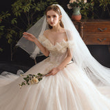 Main Wedding Dress 2026 New Bridal Sibrides Mori Dream Hepburn Starry Sky Shoulder-Tout Wedding Dress HZ0517