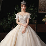 Main Wedding Dress 2026 New Temperament Sensian Dream European-Style Shoulder-Tailed Star Bride Wedding Dress HZ0517
