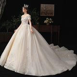 Main Wedding Dress 2026 New Temperament Sensian Dream European-Style Shoulder-Tailed Star Bride Wedding Dress HZ0517