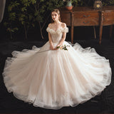 Main Wedding Dress 2026 New Bridal Sibrides Mori Dream Hepburn Starry Sky Shoulder-Tout Wedding Dress HZ0517