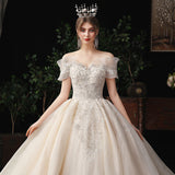 Main Wedding Dress 2026 New Temperament Sensian Dream European-Style Shoulder-Tailed Star Bride Wedding Dress HZ0517