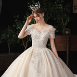 Main Wedding Dress 2026 New Temperament Sensian Dream European-Style Shoulder-Tailed Star Bride Wedding Dress HZ0517