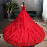 Red Main Wedding Dress Large Size Thin Starry Sky Word Long Tail Bridal Woman Wedding New 2026 Spring HZ0517