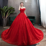 Red Main Wedding Dress Large Size Thin Starry Sky Word Long Tail Bridal Woman Wedding New 2026 Spring HZ0517
