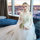 Wedding Dress 2026 New Bride's Word Shoulder Showing Lean Sleeve Long Tail Main Wedding Dress HZ0517