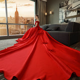 One-Word Shoulder Red Tailed Wedding Dress Female Dingy Wedding Dress Korean Version Of The Princess 2026 Spring New Bridal Wedding Dress HZ0517