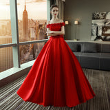 One-Word Shoulder Red Tailed Wedding Dress Female Dingy Wedding Dress Korean Version Of The Princess 2026 Spring New Bridal Wedding Dress HZ0517