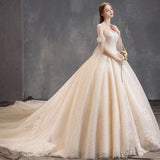 Light Main Wedding Dress 2026 New Temperament Bride Braque Champagne-Colored Tailing French Word Shoulder Tail Wedding Dress HZ0517