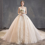 Light Main Wedding Dress 2026 New Temperament Bride Braque Champagne-Colored Tailing French Word Shoulder Tail Wedding Dress HZ0517
