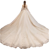 Light Main Wedding Dress 2026 New Temperament Bride Braque Champagne-Colored Tailing French Word Shoulder Tail Wedding Dress HZ0517
