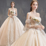 Light Main Wedding Dress 2026 New Temperament Bride Braque Champagne-Colored Tailing French Word Shoulder Tail Wedding Dress HZ0517