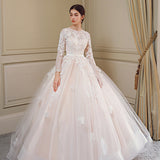 Wedding Dress Women's Tug-Tailed Large Size Thin 2026 New Round Collar Long-Sleeved Lace Bride Wedding Dress HZ0517
