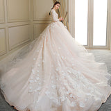 Wedding Dress Women's Tug-Tailed Large Size Thin 2026 New Round Collar Long-Sleeved Lace Bride Wedding Dress HZ0517