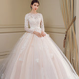 Wedding Dress Women's Tug-Tailed Large Size Thin 2026 New Round Collar Long-Sleeved Lace Bride Wedding Dress HZ0517