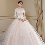 Wedding Dress Women's Tug-Tailed Large Size Thin 2026 New Round Collar Long-Sleeved Lace Bride Wedding Dress HZ0517